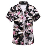 Summer floral printed Men's Hawaiian vacation Party Slim black  shirts Hip hop male Short sleeve casual Mart Lion B6912 Photo Color Asian size M 