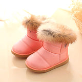Kids Boots Children Rubber Winter Children Thicken Plush Snow Child Warm Leather Short Baby Infant white Mart Lion Pink 21 