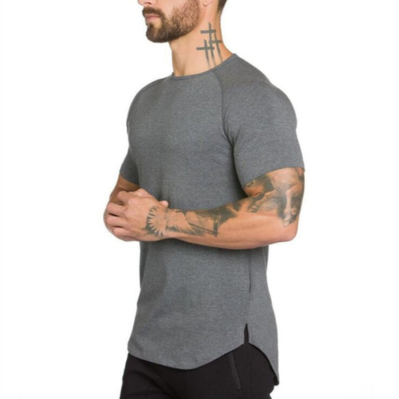 gym clothing fitness t shirt men's extend hip hop summer short sleeve t-shirt cotton bodybuilding muscle tshirt men's Mart Lion   