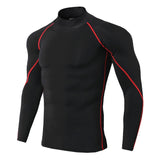 Men's Bodybuilding Sport T-shirt Quick Dry Running Shirt Long Sleeve Compression Top Gym Fitness Tight Rashgard Mart Lion BlackRed Line L 