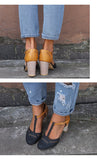 Women Leather Shoes Vintage Solid Loafers Round Toe Platform Buckle Strap Casual Female Single Mart Lion   