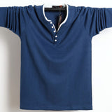 Autumn Men T Shirt Button Big Tall Cotton Long Sleeve T Shirts Men's Casual T-Shirt Solid Fit Tee Top Male Mart Lion   