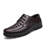 Men Sandals Summer Shoes Genuine Leather Ventilation Casual Sandals Black brown Mart Lion brown lace up 5.5 