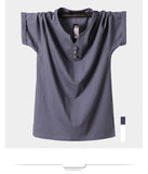Summer Men's T Shirt Button Slim Fit Cotton Short Sleeve T Shirts Men's V Neck Casual T-Shirt Solid Mart Lion   