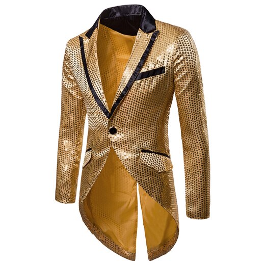 Shiny Gold Sequin Glitter Embellished Blazer Jacket Men's Nightclub Prom Suit Blazer Homme Stage Clothes For singers Mart Lion Gold 3 M 