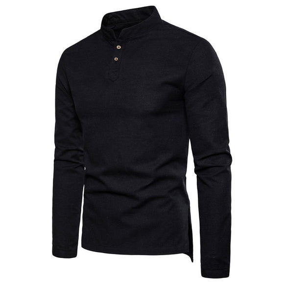  Spring Cotton Linen T Shirts Men's Slim Fit Long Sleeve Tops Tees Solid Color Breathable Causal Linen Mart Lion - Mart Lion