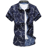 Summer Men's Geometric Plaid printed Hawaiian vacation Short sleeve shirts camisa masculina casual Mart Lion 6913 dark blue Asian size M 