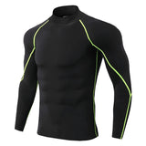 Men's Bodybuilding Sport T-shirt Quick Dry Running Shirt Long Sleeve Compression Top Gym Fitness Tight Rashgard Mart Lion BlackGreen Line L 