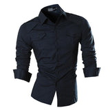 Jeansian Men's Dress Shirts Casual Stylish Long Sleeve Designer Button Down Z014 Black2 Mart Lion 8001-Navy US M(170-175cm)70kg China