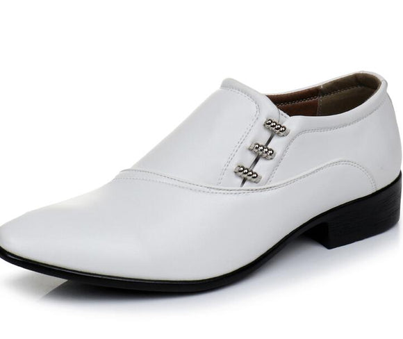  White PU Leather Men's Dress Shoes Oxfords Slip On Party Wedding Derby Casual Flats Mart Lion - Mart Lion
