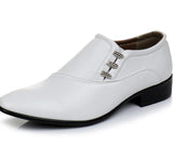 White PU Leather Men's Dress Shoes Oxfords Slip On Party Wedding Derby Casual Flats Mart Lion White 6.5 