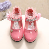 Children Shoes For Girl Princess Lace Leather Cute Bow Rhinestone Wedding Student Party Dance Mart Lion Pink 21(insole 12cm) 