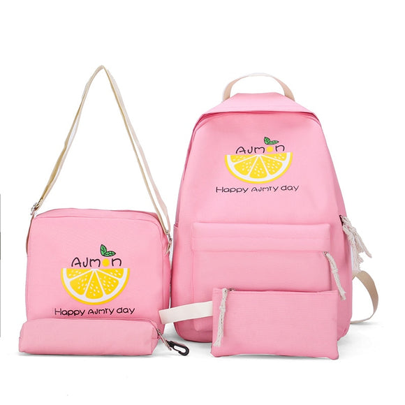 Canvas Letter 4Pcs Set Backpack Women Preppy Style Cartoon Printing School Teenage Girls Travel Cute Lemon Shoulder Bags Mart Lion Pink China 41x28x12cm