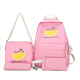 Canvas Letter 4Pcs Set Backpack Women Preppy Style Cartoon Printing School Teenage Girls Travel Cute Lemon Shoulder Bags Mart Lion Pink China 41x28x12cm