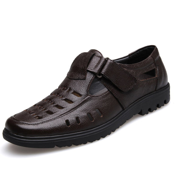 Men Sandals Summer Shoes Leather Casual Sandals Non-slip Mart Lion Chocolate 5.5 