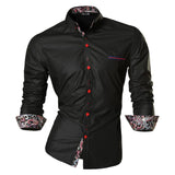 Jeansian Men's Dress Shirts Casual Stylish Long Sleeve Designer Button Down Z014 White Mart Lion Z027-Black US M(170-175cm)70kg China