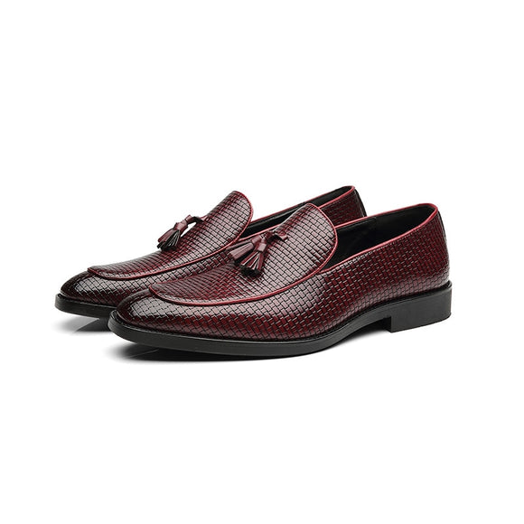 Men's Casual Split Leather Loafers wave Tessel Moccasins Shoes Luxury Brand Designer Mart Lion Red 37 