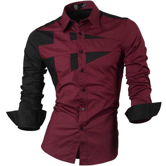 Jeansian Men's Dress Shirts Casual Stylish Long Sleeve Designer Button Down 8397 WineRed Mart Lion   