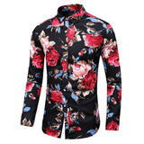 Autumn Men's Slim Floral Print Long Sleeve Shirts Party Holiday Casual Dress Flower Shirt Homme Mart Lion black Asian size M 