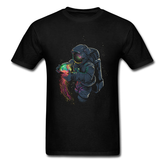 Men's T-shirts JellySpace Novelty Design Jellyfish Astronaut Print Summer Clothes Cotton Top Tee Mart Lion Black XS 