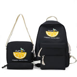 Canvas Letter 4Pcs Set Backpack Women Preppy Style Cartoon Printing School Teenage Girls Travel Cute Lemon Shoulder Bags Mart Lion Black China 41x28x12cm