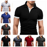 Men's T-shirt Lapel Casual Short-sleeved Stitching Solid Color Pullover Mart Lion   