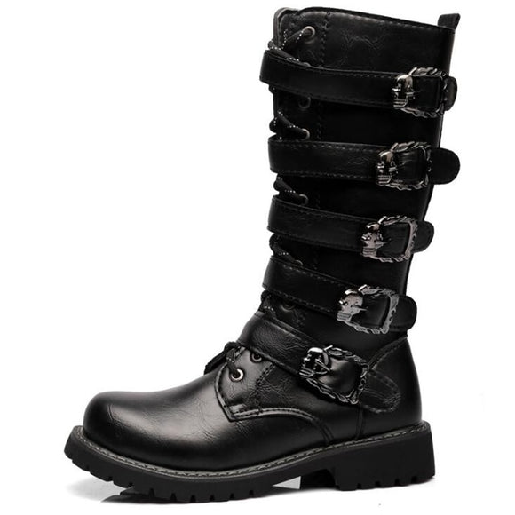 Army Boots Men's Military Combat Boots Metal Buckle Punk Mid Calf Male Motorcycle Boots Lace Up Shoes Rock Punk Boots Mart Lion   