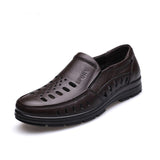 Men Sandals Summer Shoes Genuine Leather Ventilation Casual Sandals Black brown Mart Lion brown slip on 5.5 