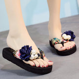 Korean version of the women platform shoes sandals slippery flip-flops wedges flowers slippers Mart Lion Blue 9 