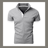 Men's T-shirt Lapel Casual Short-sleeved Stitching Solid Color Pullover Mart Lion Light gray S 