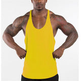 Muscleguys Gyms Singlets Men's Blank Tank Tops 100% Cotton Sleeveless Shirt Bodybuilding Vest and Fitness Stringer Casual Clothes Mart Lion yellow M 