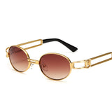 Hip Hop Retro Small Round Sunglasses Women Vintage Steampunk Men's Gold  Frame Eyewear Oculo Mart Lion JY004K C3  