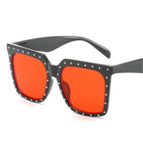 Retro Oversized Diamond Frame Square Sunglasses for women Unique Vintage Diamond Mart Lion black red  