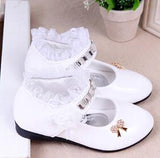 Children Shoes For Girl Princess Lace Leather Cute Bow Rhinestone Wedding Student Party Dance Mart Lion White 21(insole 12cm) 