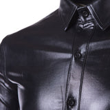 Night Club Wear Men's Dress Shirts Camisa Socia Brand Slim Long Sleeve Shirt Coated Metallic Button Down Black Shirts Mart Lion   
