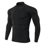 Men's Bodybuilding Sport T-shirt Quick Dry Running Shirt Long Sleeve Compression Top Gym Fitness Tight Rashgard Mart Lion BlackBlack Line L 