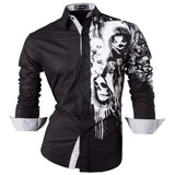 Sportrendy Men's Shirts Dress Casual Leopard Print Stylish Design Shirt Tops Yellow Mart Lion JZS047-Black M 
