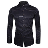  Men's Autumn Printed black amp whihte shirt casual wedding Slim Long Sleeve Dress Camisa Masculina Mart Lion - Mart Lion