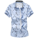 Summer Men's Geometric Plaid printed Hawaiian vacation Short sleeve shirts camisa masculina casual Mart Lion 6913 Light blue Asian size M 