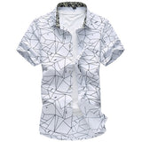 Summer Men's Geometric Plaid printed Hawaiian vacation Short sleeve shirts camisa masculina casual Mart Lion 6912 white Asian size M 