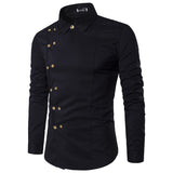 Shirts Men's Oblique Button Irregular Double Breasted Long Sleeve Camisa Masculina Slim Fit Shirt Mart Lion Black Asian Size M 