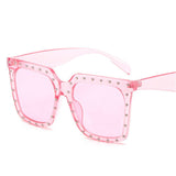 Retro Oversized Diamond Frame Square Sunglasses women Unique Vintage Men's Diamond with Box NX Mart Lion pink  