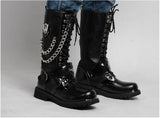 Motocycle Boots Men's Shoes Army Boot High-Top Military Combat Metal Chain Male Moto Punk Boots