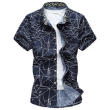 Summer Men's Geometric Plaid printed Hawaiian vacation Short sleeve shirts camisa masculina casual Mart Lion   