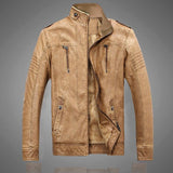 Retro Motorcycle Leather Jacket Men's Fleece Autumn Winter PU Leather Thick Coat Men's Leather Mart Lion   