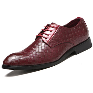 Men Formal Shoes Leather Gingham Wedding Point Toe Party Dress Mart Lion wine red 5.5 