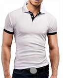 Men's T-shirt Lapel Casual Short-sleeved Stitching Solid Color Pullover Mart Lion White S 