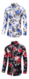  Autumn Men's Slim Floral Print Long Sleeve Shirts Party Holiday Casual Dress Flower Shirt Homme Mart Lion - Mart Lion