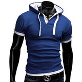 Men's T Shirt Summer Slim Fitness Hooded Short-Sleeved Tees Camisa Masculina Sportswer Homme Mart Lion Blue Size M 45 to 55 kg 
