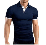 Men's T-shirt Lapel Casual Short-sleeved Stitching Solid Color Pullover Mart Lion   